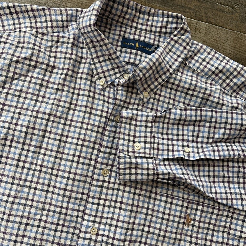 Ralph Lauren Button Down Shirt Mens 3XLT Tall Purple Blue Plaid Classic Fit Pony